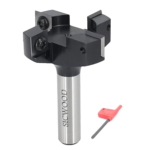 Slab Flattening Router Bit 1/2 Shank, 4-Flute 2" Cutting Dia, Insert Carbide CNC Spoilboard Surfacing Router Bit, Wood Planer Planing Bit for Flycutter/ Slab Leveler/ Rabbeting by SICWOOD