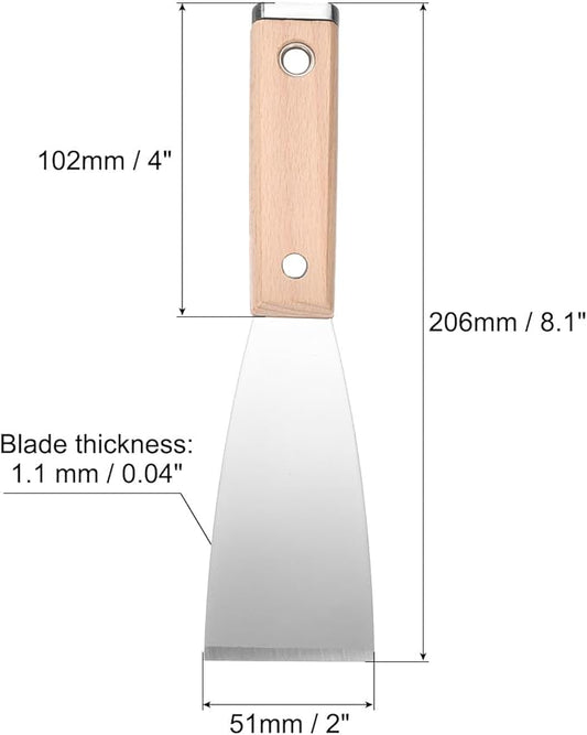 uxcell Putty Knife 2" Stainless Steel Paint Scraper Flexible Drywall Repair Mud Knife Wood Shank for Removing Cement Wallpaper Mud Adhesive Taping with Metal Hammer End