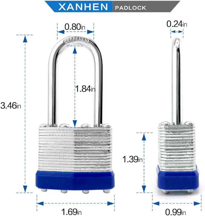 Laminated Steel Padlocks, Keyed Alike - 60 Pack, 1-9/16" Shackle, Brass Cylinder, Metallic, For Hasp Latch, Sheds, Fences, Storage Locker, School, Gym