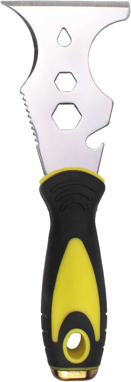 Multi-Painter's Stainless Steel Tool Spealloy Paint Scraper, Taping knife,3 in. Putty knife 15-in-1 Paint Scraper Hammer Head Soft Grip Handle Fixed Multi-Tool for Wood, Wallpaper Grout