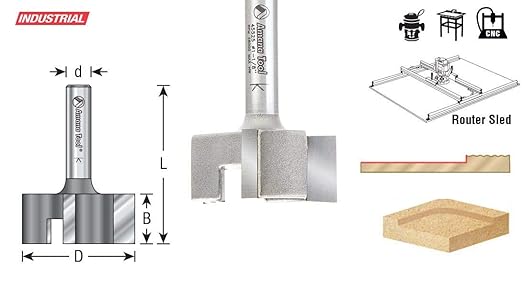 Amana Tool 45526 Carbide Tipped 1-1/2 Dia x 1/2 CH x 1/2 Shk x 2-1/4 Long Spoilboard Surfacing & Flattening 4-Flute Router Bit