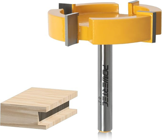 POWERTEC Slab Flattening Router Bit, 1/4 Shank, 2" Diameter, 1/2" Cutting Depth, Woodworking Surfacing Bits for CNC Machine, Wood Milling & Live Edge Wood Planing (73056)