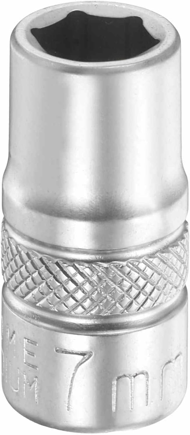 HARFINGTON 6 Points Deep Socket 1/4" Drive 7mm Deep Metric CR-V Steel Polished Nickel Plating Flip Sleeve 25mm / 1" Extra Long Socket Tool for Home Auto Nuts Bolts Repair