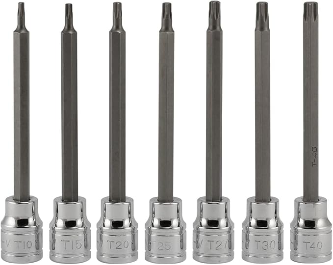 NEIKO 10080A 3/8??Drive Extra Long Torx Star Bit Socket Set | 7 Piece | T10 to T40 | 4-3/8??Length