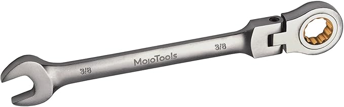 3/8 Inch Flex-Head Ratcheting Combination Wrench, SAE Standard, 72-Tooth 12-Point Ratchet Box End & Open-End Spanner, CR-V Steel, Nickel-Plated for Durability