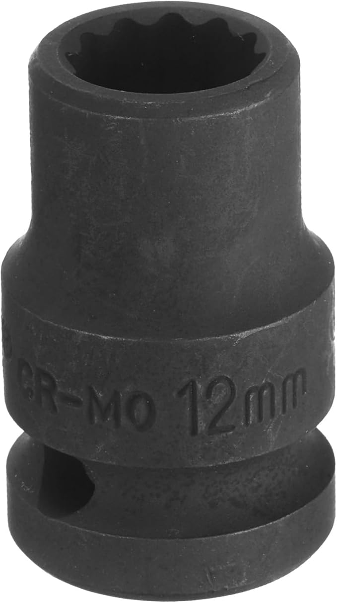 uxcell 1/2" Drive x 12mm Shallow Impact Socket 12-Point Metric CR-MO Steel Nut Impact Grade Socket for Auto Repair