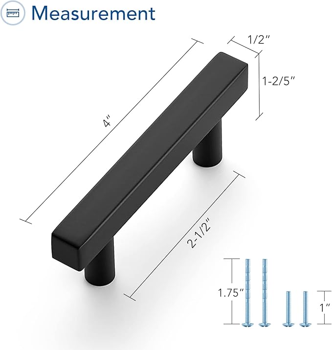 Ravinte Cabinet Handles 30 Pack - 2-1/2 Inch Matte Black Square Pulls, 4 Inch Overall Length - Kitchen Hardware Drawer Pulls
