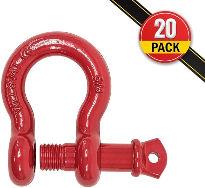 Mytee Products 5/8" Anchor Shackle Forged Carbon Steel w/Alloy Screw Pin WLL 3.25 Tons (6,500 lbs) | Double Rust Protection Heavy Duty D Ring Shackle for Towing, Rigging & Vehicle Recovery (20 Pack)