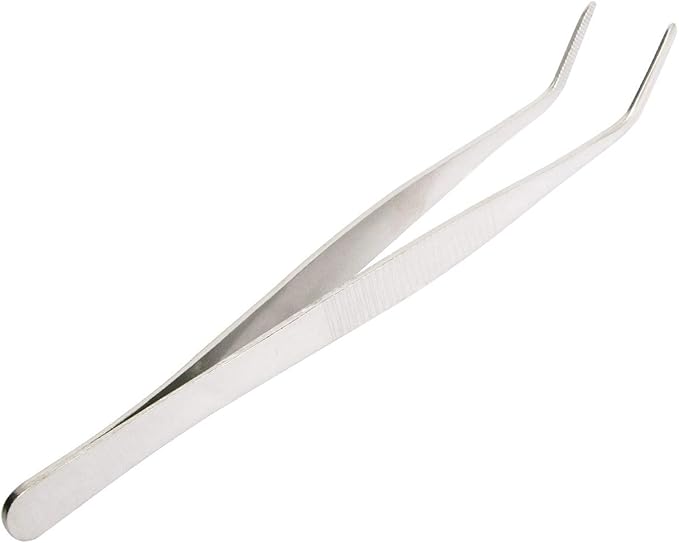 Aoje-Link Stainless Steel Tweezers with Curved Serrated Tip, Multi-Purpose, Silver, 4pcs