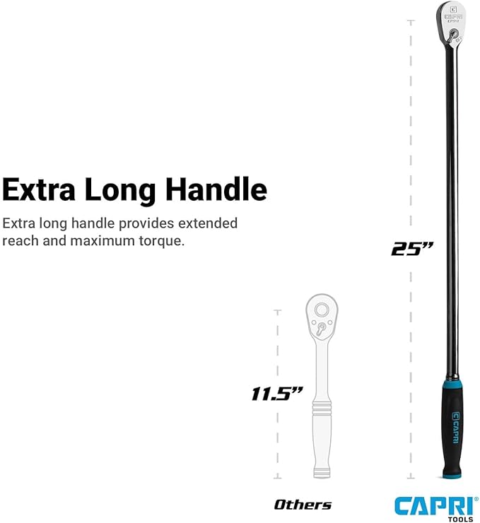 Capri Tools 1/2 in. Drive Fine 90-Tooth Extra Long Ratchet, Ergonomic Soft Grip, 25 in. Long