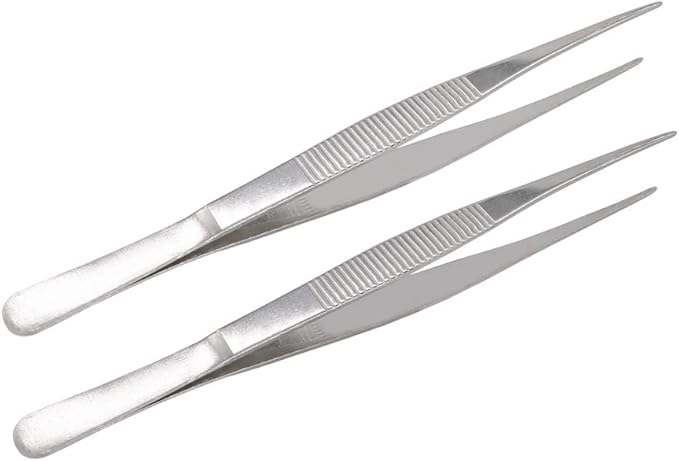 7 Inch Stainless Steel Tweezers with Straight Serrated Tip Multipurpose Forceps for Craft Repairing 2 Pack