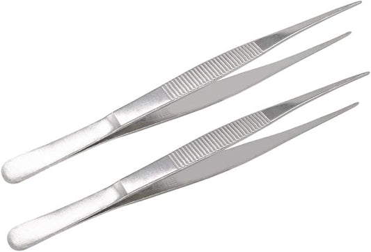 7 Inch Stainless Steel Tweezers with Straight Serrated Tip Multipurpose Forceps for Craft Repairing 2 Pack