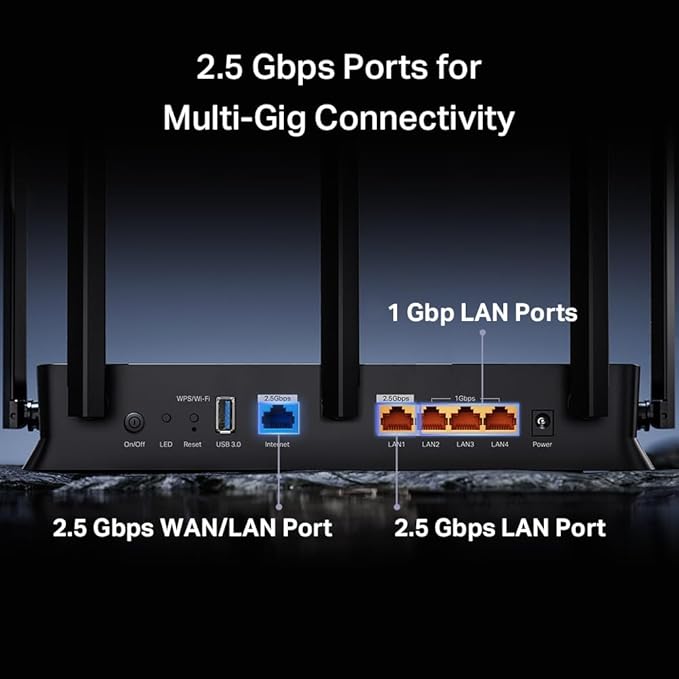 TP-Link Dual-Band BE5000 WiFi 7 Router Archer BE260 | 5-Stream 5Gbps | 1횞2.5G WAN+1횞2.5GLAN+3횞1G Ports, USB 3.0 | 5 External Antennas | VPN Clients & Server | Easy-Mesh, HomeShield, MLO, Private IOT