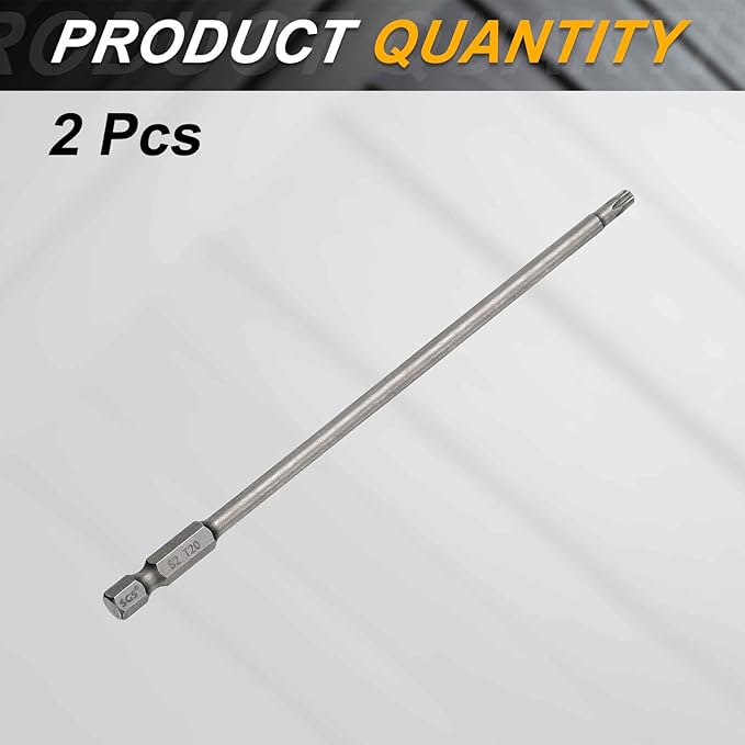 HARFINGTON 2pcs T20 Torx Head Screwdriver Bit 1/4" Hex Shank 6" (150mm) Long Magnetic No Hole Tip Tamper Proof 6 Point Star Screw Driver Drill Bits S2 Steel Industrial Power Screwdrivers