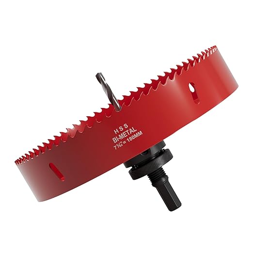 7.1" (180mm) Bi-Metal M42 High Speed Steel Hole Saw with Pilot Drill Bit, Smooth Cutting Edge for PVC, Drywall, Wood, Plastic, Gypsum Board, Rubber, Thin Metal