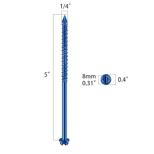 Wensilon(30 PCS) 1/4" * 5" Slotted Hex Concrete Screws Anchor Blue Hexagon Head for Anchoring to Masonry, Block or Brick Stucco