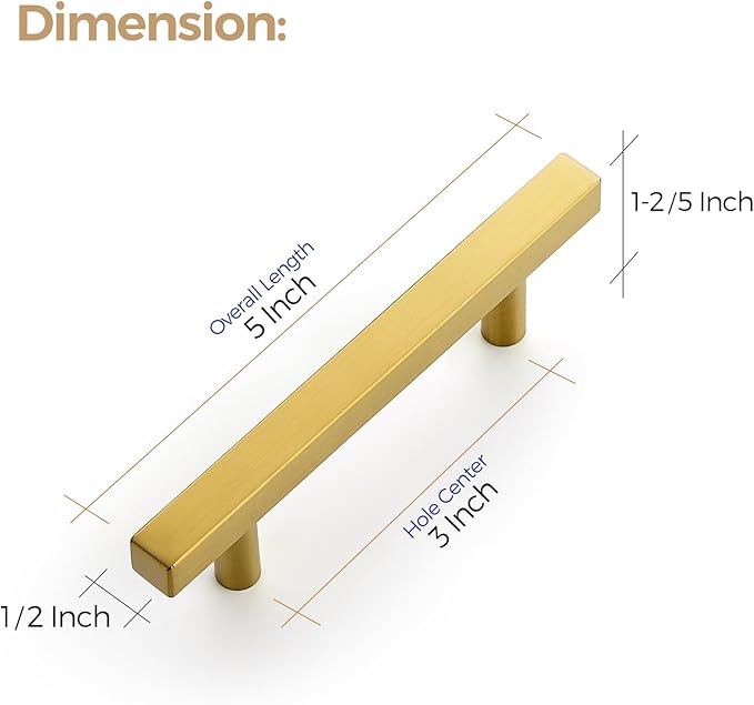 Ravinte 30 Pack 3 Inch Cabinet Pulls Gold Sqaure Kitchen Cabinet Handles Gold Cabinet Hardware Stainless Steel Drawer Pulls 4 Inch Overall Length with Mounting Template
