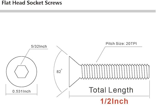 MewuDecor 1/4-20 x 3/8" Flat Head Socket Cap Screws, Allen Socket Drive, Stainless Steel 18-8 (304), Full Thread, Bright Finish, 25 PCS