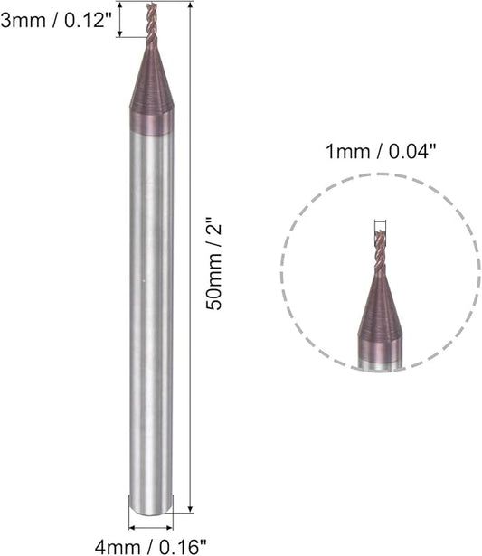 uxcell Square Nose End Mill, 1mm Tip Dia Solid Carbide AlTiN Coated CNC Router Bits 4 Flute Spiral Milling Cutter HRC55 with 4mm Shank 50mm (2-inch) Length