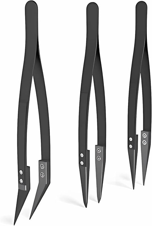 Black Ceramic Tweezers Set - Antistatic,Anticorrosion,Antimagnetic,Highly Heat Resistant up to 3000F(3Pack)