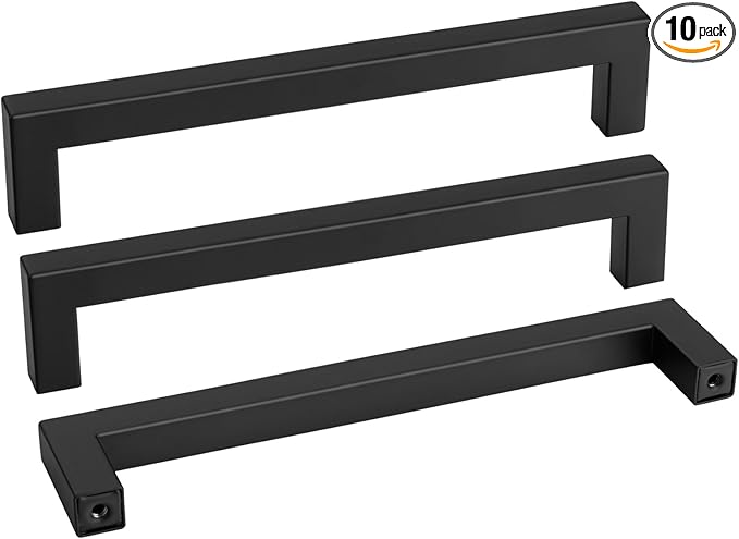 Goldenwarm 10 Pack 8 Inch Black Cabinet Handles Matte Black Drawer Pulls Stainless Steel Cabinets Hardware Square Bar Modern for Kitchen Bathroom Cupboard