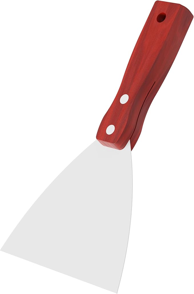Putty Knife, 5 Inch Stainless Steel Scraper Tool, Wooden Handle Metal Spackle Knives for Drywall, Decals, Wall Paper, Floor Tile, Patching, Painting, Taping, Scraping Coating