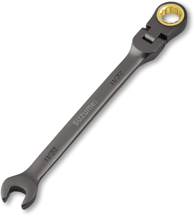 SUZUME 11/32??Flex Head Ratcheting Wrench SAE 72 Teeth Cr-V Steel with 180째 Flexible Head 15K+ Cycle Locked Gears Black Nickel Coating