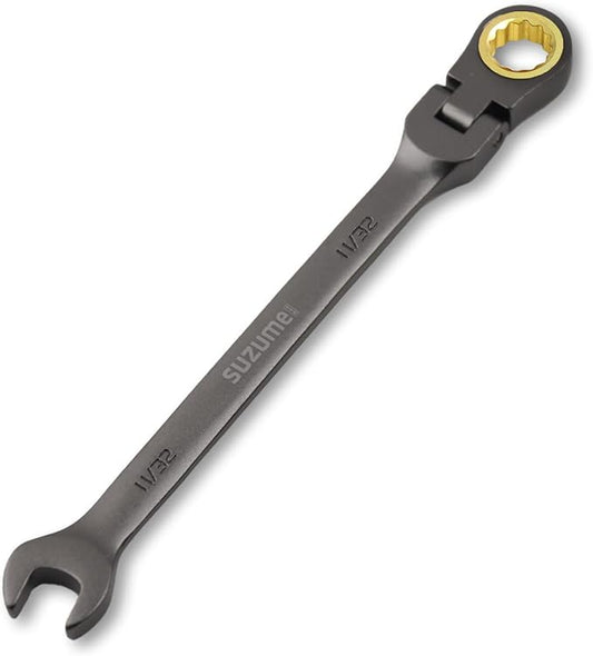 SUZUME 11/32??Flex Head Ratcheting Wrench SAE 72 Teeth Cr-V Steel with 180째 Flexible Head 15K+ Cycle Locked Gears Black Nickel Coating