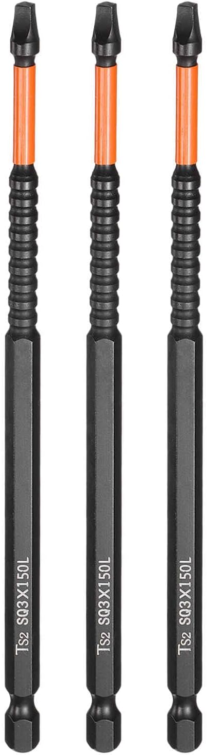 HARFINGTON 3pcs Square Head Screwdriver Bits 1/4" Hex Shank SQ3 Magnetic Head 6" Length S2 Steel Screw Driver Drill Bit for Repair Work Electric Screw Driver