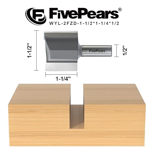 FivePears Straight Router Bits 1/2 Inch Shank Double Flute, 1-1/2 Inch Cutting Diameter, 1-1/4 Inch Cutting Length, Used for Create Groove, Dado or Hollow