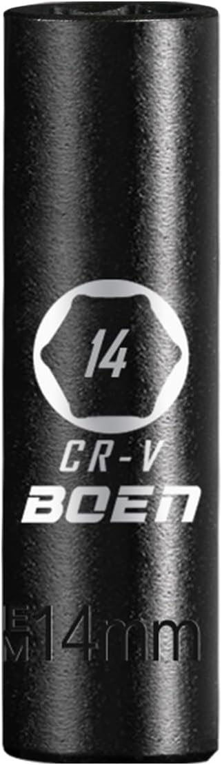 BOEN 1/2" Drive Deep Impact Socket,14mm Premium Socket,Metric,6 Point,Cr-V Steel with Laser Marking - Strong and Durable