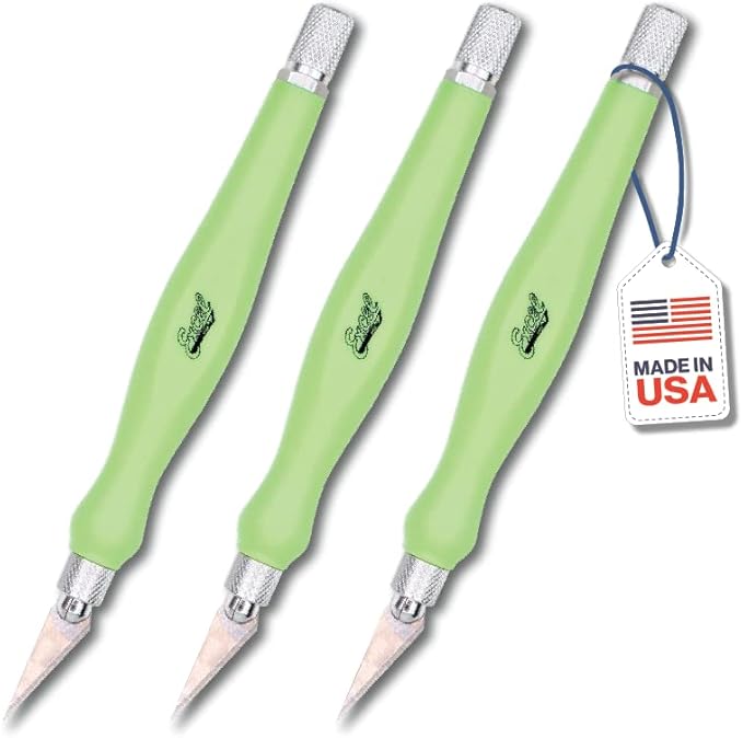 Excel Blades Fit Grip Craft Knife 3-Pack With #11 Ultra-Sharp Carbon Steel Angled Blade ??Precision Hobby Knife with Contoured Rubberized Grip for DIY, Art Crafts ??Green, Made in the USA
