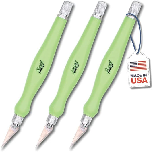 Excel Blades Fit Grip Craft Knife 3-Pack With #11 Ultra-Sharp Carbon Steel Angled Blade ??Precision Hobby Knife with Contoured Rubberized Grip for DIY, Art Crafts ??Green, Made in the USA