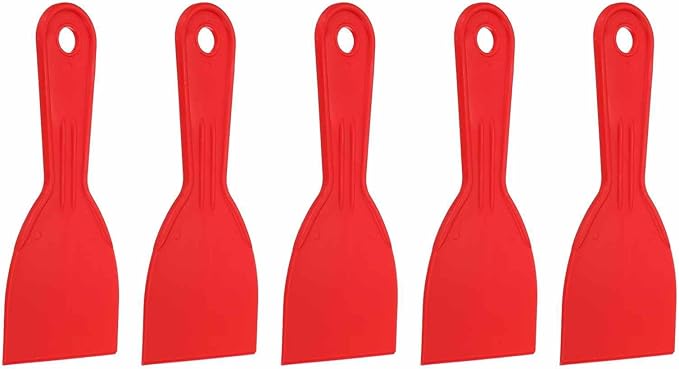 HARFINGTON 5pcs Putty Knife Scraper 3" Width Flexible Plastic Putty Knife Paint Scraper Tool for Taping Drywall Spreading Painting Wall Scratching Red