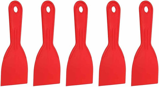 HARFINGTON 5pcs Putty Knife Scraper 3" Width Flexible Plastic Putty Knife Paint Scraper Tool for Taping Drywall Spreading Painting Wall Scratching Red
