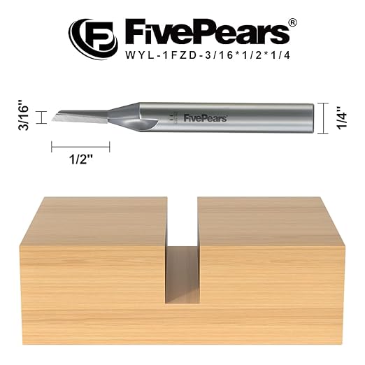 FivePears Straight Router Bits 1/4 Inch Shank Single Flute, 3/16 Inch Cutting Diameter, 1/2 Inch Cutting Length, Used for Create Groove, Dado or Hollow