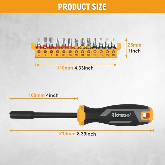 Hoteche 13 in 1 ScrewdrIver Bit Set, with Phillips, Flat Head, Torx Security, Hex, Robertson, Multi Bit Screwdriver Set, All in One Pocket Screwdriver, Multitool Repair Tool Set