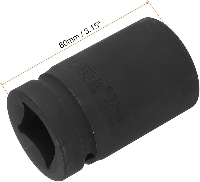 uxcell 1" Drive 32mm 12-Point Impact Socket, CR-MO Steel 80mm Length, Standard Metric Sizes
