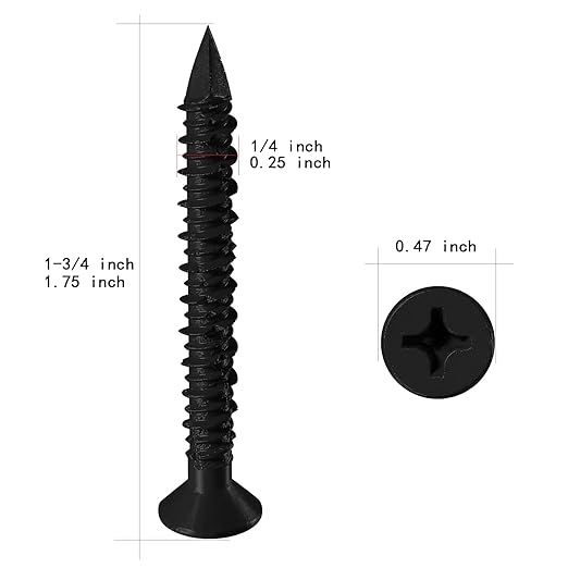 WenSilon(100 PCS) 1/4" x1-3/4 Black Concrete Screw Anchor Black Flat Head for Anchoring to Masonry, Block or Brick Stucco