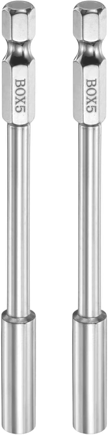 HARFINGTON 2pcs Nut Driver Drill Bit 5mm Metric Socket 1/4" Hex Shank 3.94" (100mm) Long 6-Point Socket Quick Change CR-V Steel Bolt Setters for Power Drill Driver