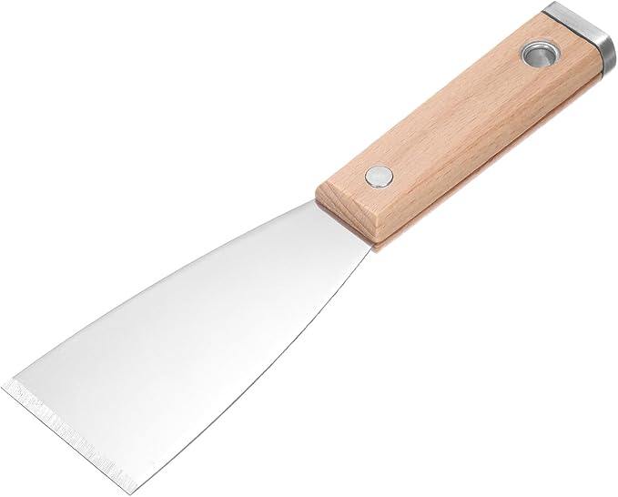 uxcell Putty Knife 2" Stainless Steel Paint Scraper Flexible Drywall Repair Mud Knife Wood Shank for Removing Cement Wallpaper Mud Adhesive Taping with Metal Hammer End