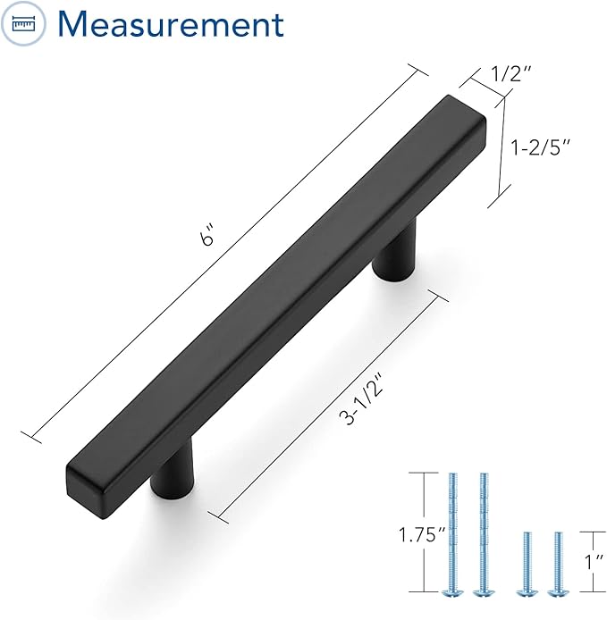 Ravinte Black Cabinet Handles 15 Pack 3-1/2 inch Matte Black Square Cabinet Pulls Kitchen Hardware 6 inch Overall Length Kitchen Drawer Pulls