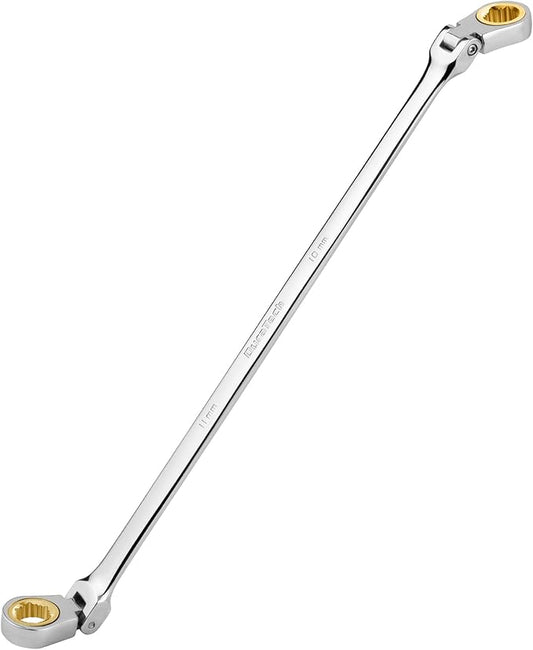 DURATECH 10 * 11 mm Extra Long Anti-Slip Flex-Head Ratcheting Wrench, Metric, CR-V Steel