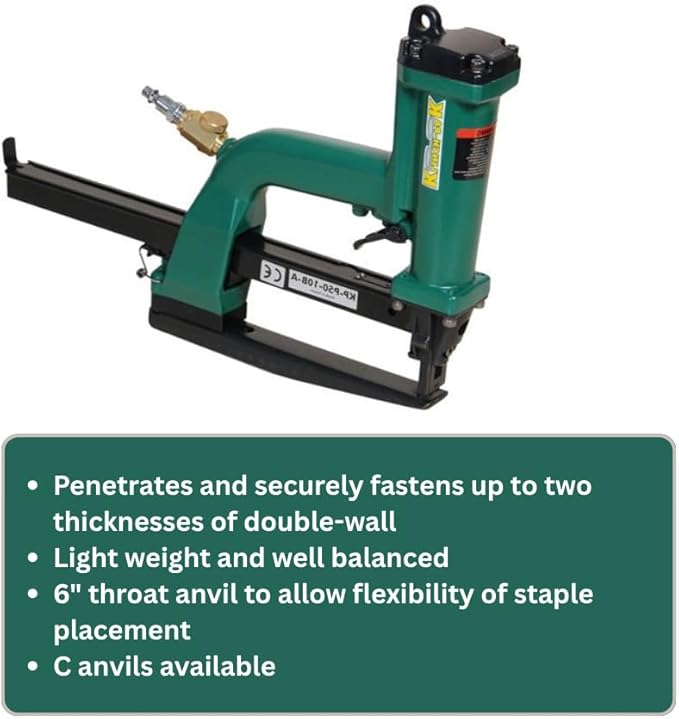 Klinch-Pak KP-P50-779 Pneumatic 1/2-Inch Crown Plier Stapler for 779 Series Staples Accepts 5/16" - 5/8" Length Staples, Ideal for Trays, Lids, End Caps, Header, Bags, Container Inserts and Bedding