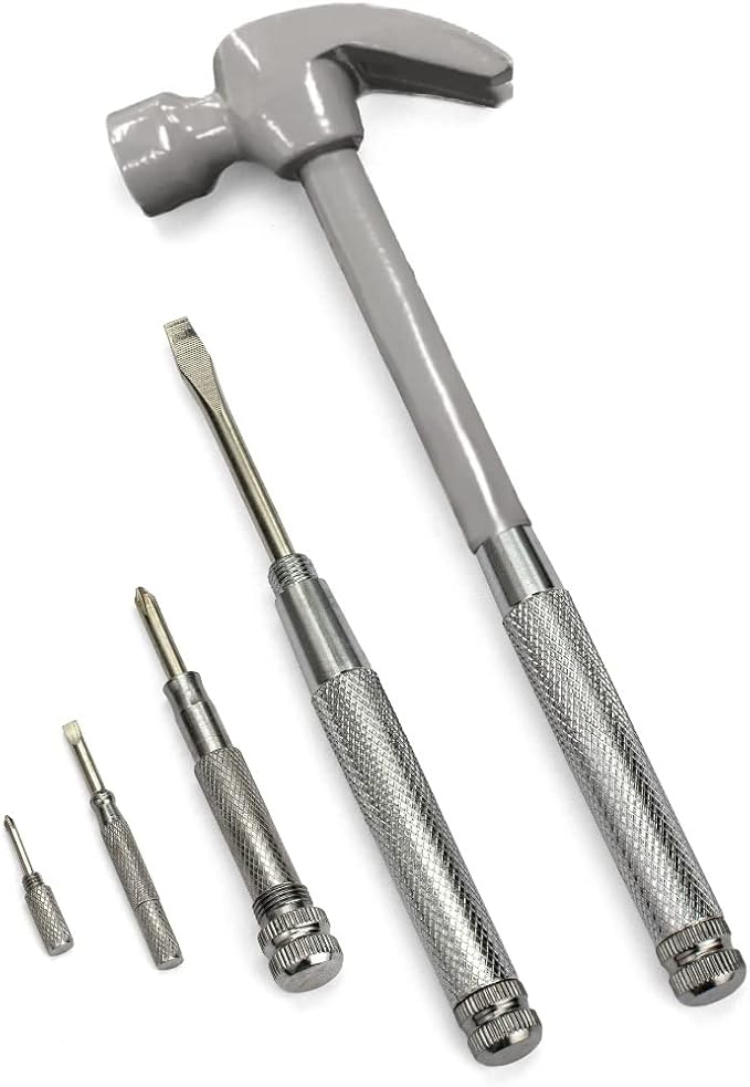 ENKAY - 6 in 1 Gray Hammer and Screwdriver, Multifunction Claw Hammer Tool with Color Print (Gray)