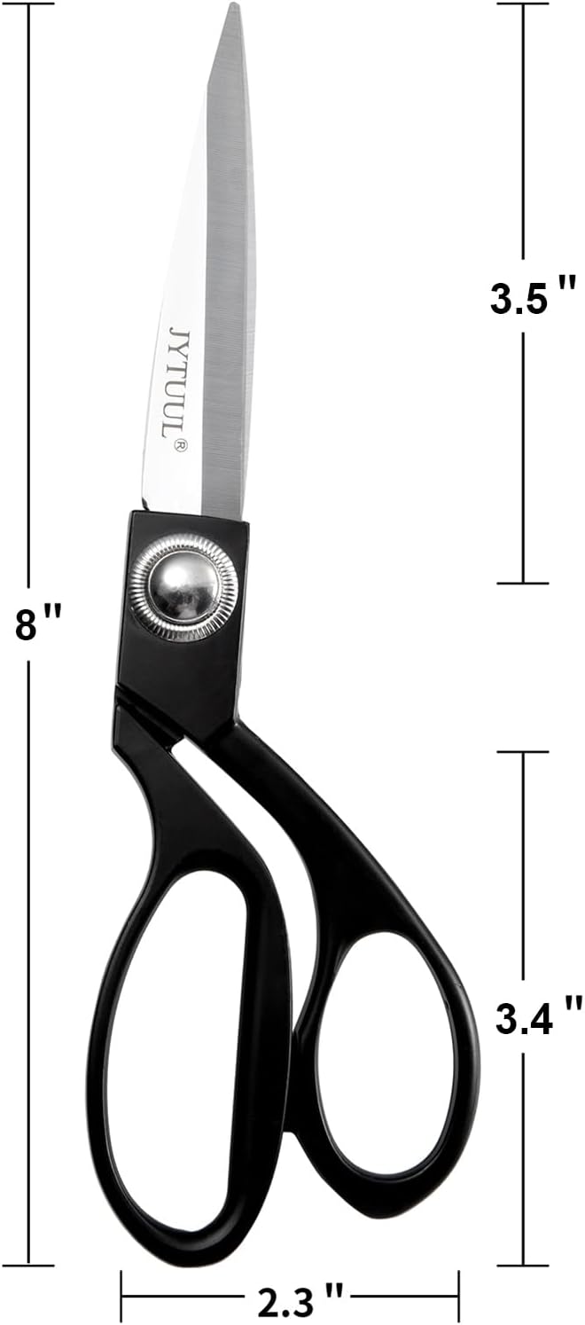 Black 8" Sharp Tailor Scissors - Stainless Steel Professional Heavy Duty Fabric and Leather Cutting Shears for Clothing, Dressmaking, Sewing, and Crafts
