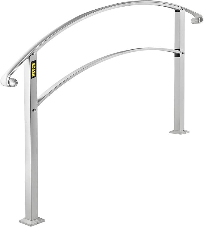 VEVOR Handrail for Outdoor Steps, 3-4 Steps White Arch#1, Adjustable Metal Staircase Railing, Thickened Stair Railings for Porch, Deck