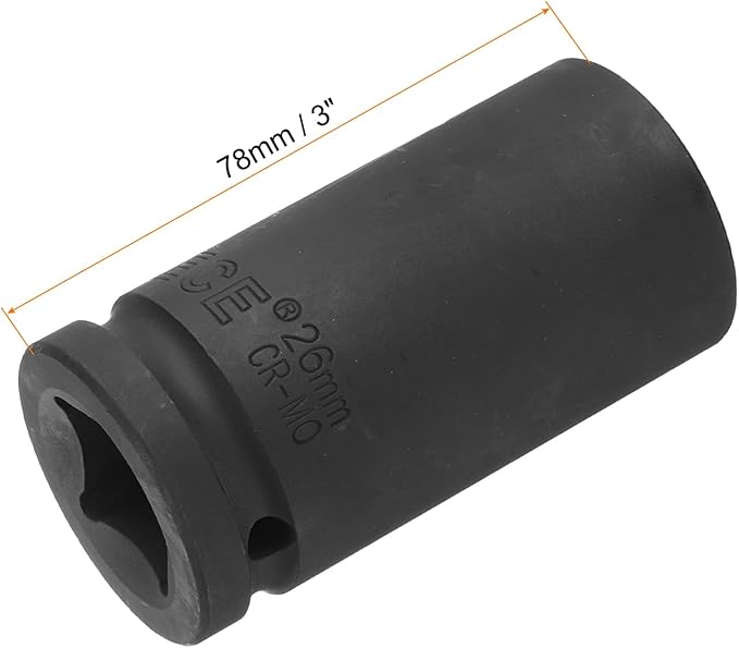 uxcell 3/4-Inch Drive 26mm 6-Point Deep Impact Socket, CR-MO Steel 78mm Length, Metric Sizes