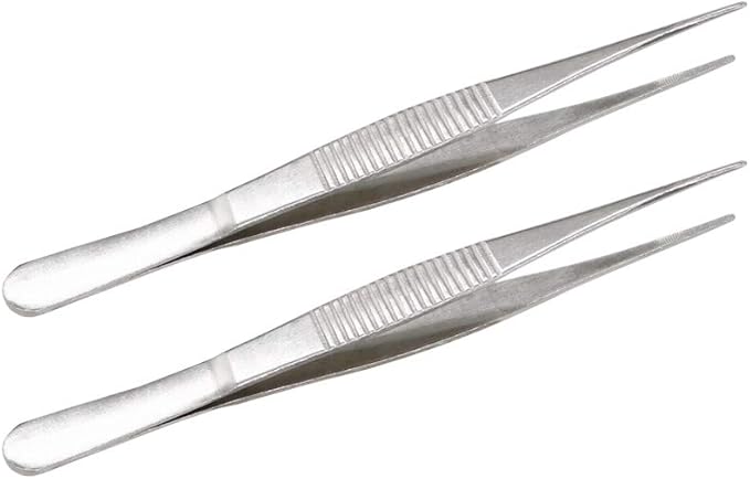5-1/2 Inch Stainless Steel Tweezers with Straight Serrated Tip Multipurpose Forceps for Craft Repairing 2 Pack