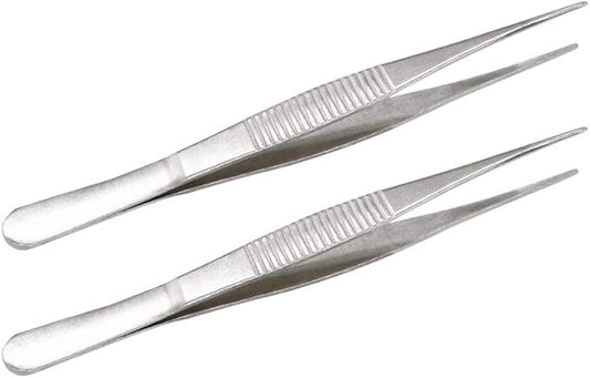 5-1/2 Inch Stainless Steel Tweezers with Straight Serrated Tip Multipurpose Forceps for Craft Repairing 2 Pack